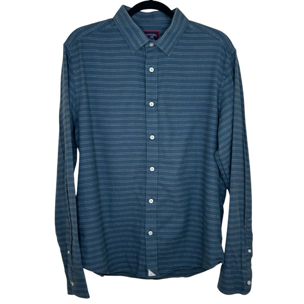 UNTUCKit Flannel Palmer Shirt‎ Men's Large Slim Fit Blue Striped 100% Cotton